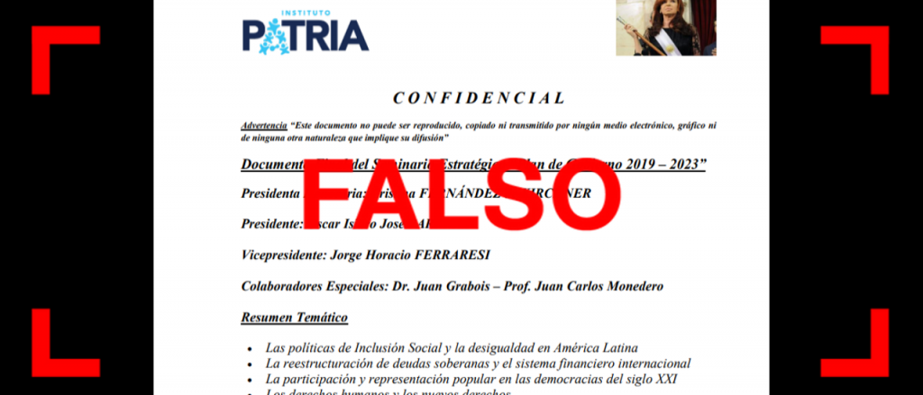 Es falso el supuesto documento confidencial del Instituto Patria